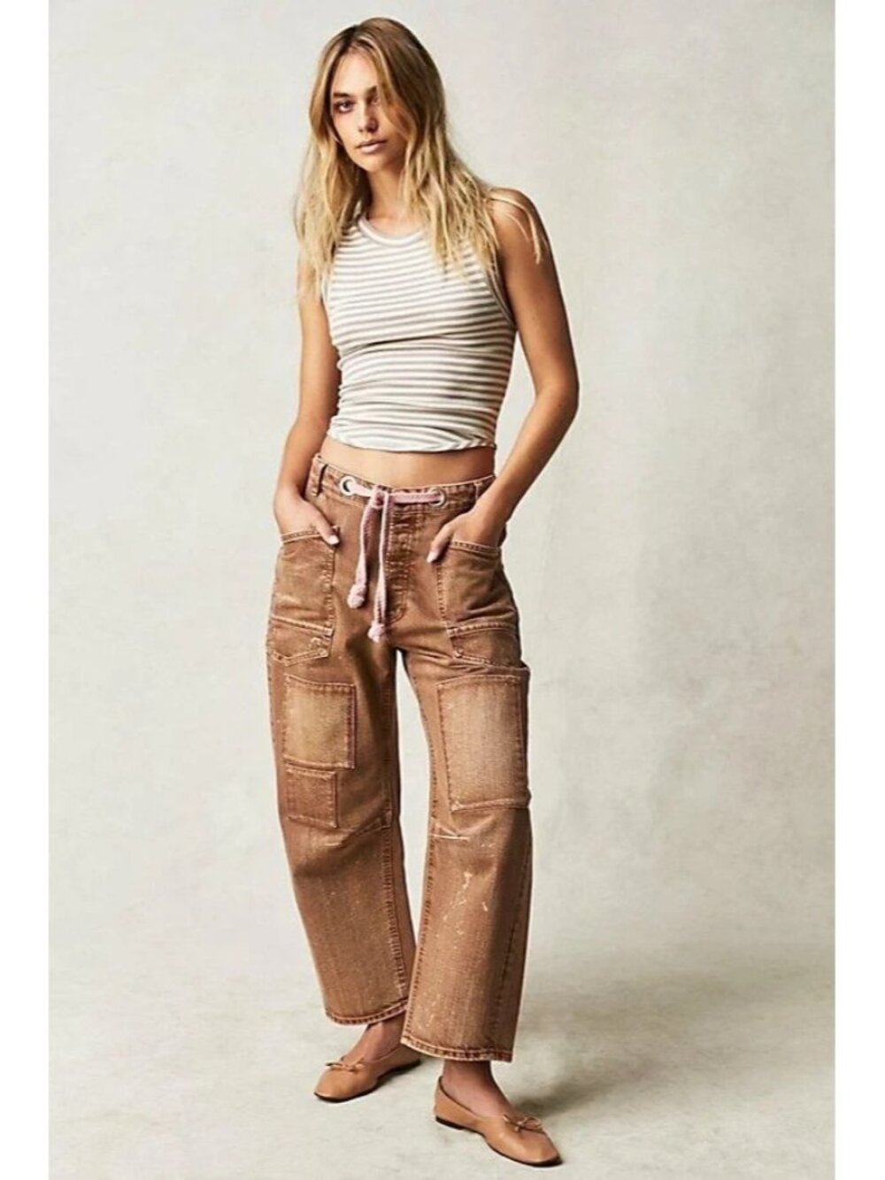 We The Free Brown Patchwork Utility Jeans